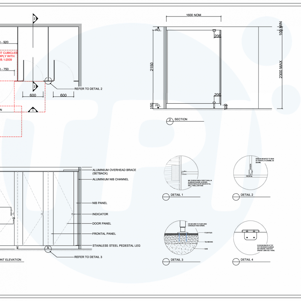 Cubicle - Recessed Pedestal Recessed Overhead (RR) - Toilet Partitions ...