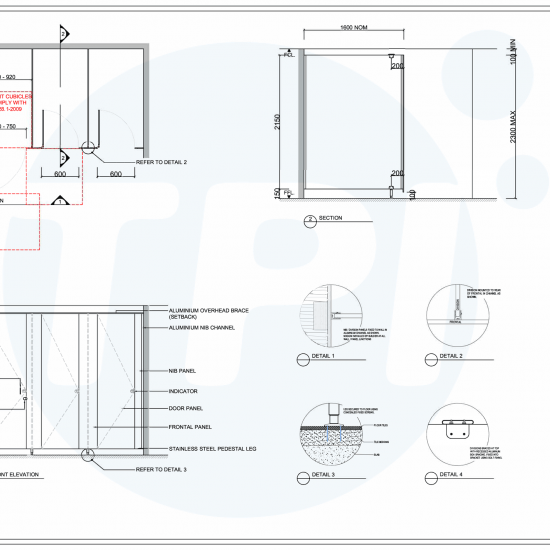 Cubicle - Recessed Pedestal Recessed Overhead (rr) - Toilet Partitions 